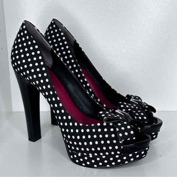 Nine West open-toe polka dot platform high heels in black and white like new - Picture 5 of 5